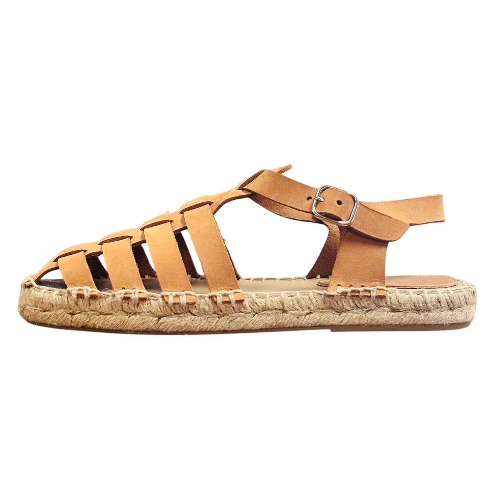 NEW FX FRAU Tan Nubuck Leather Fisherman Espadrille Sandals Made in Spain S 37